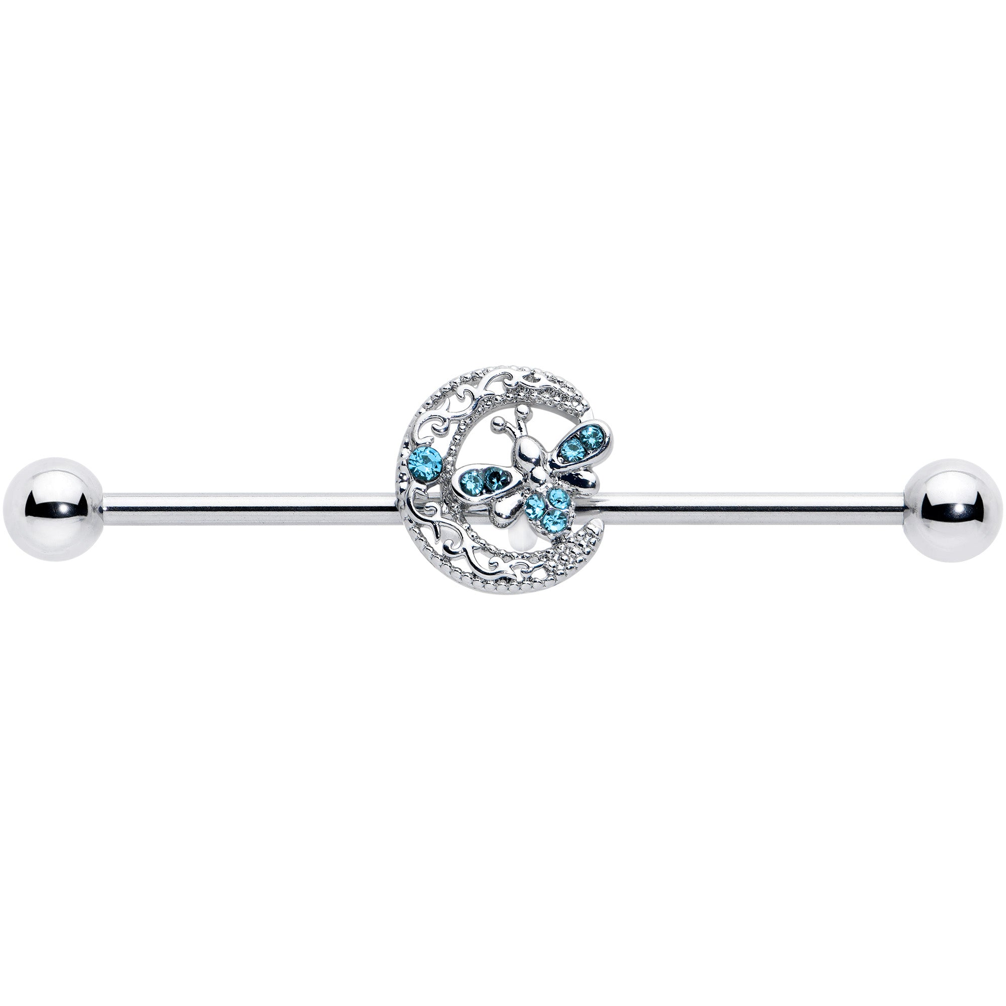 14G Blue Gem Lunar Dragonfly Industrial Barbell 38mm