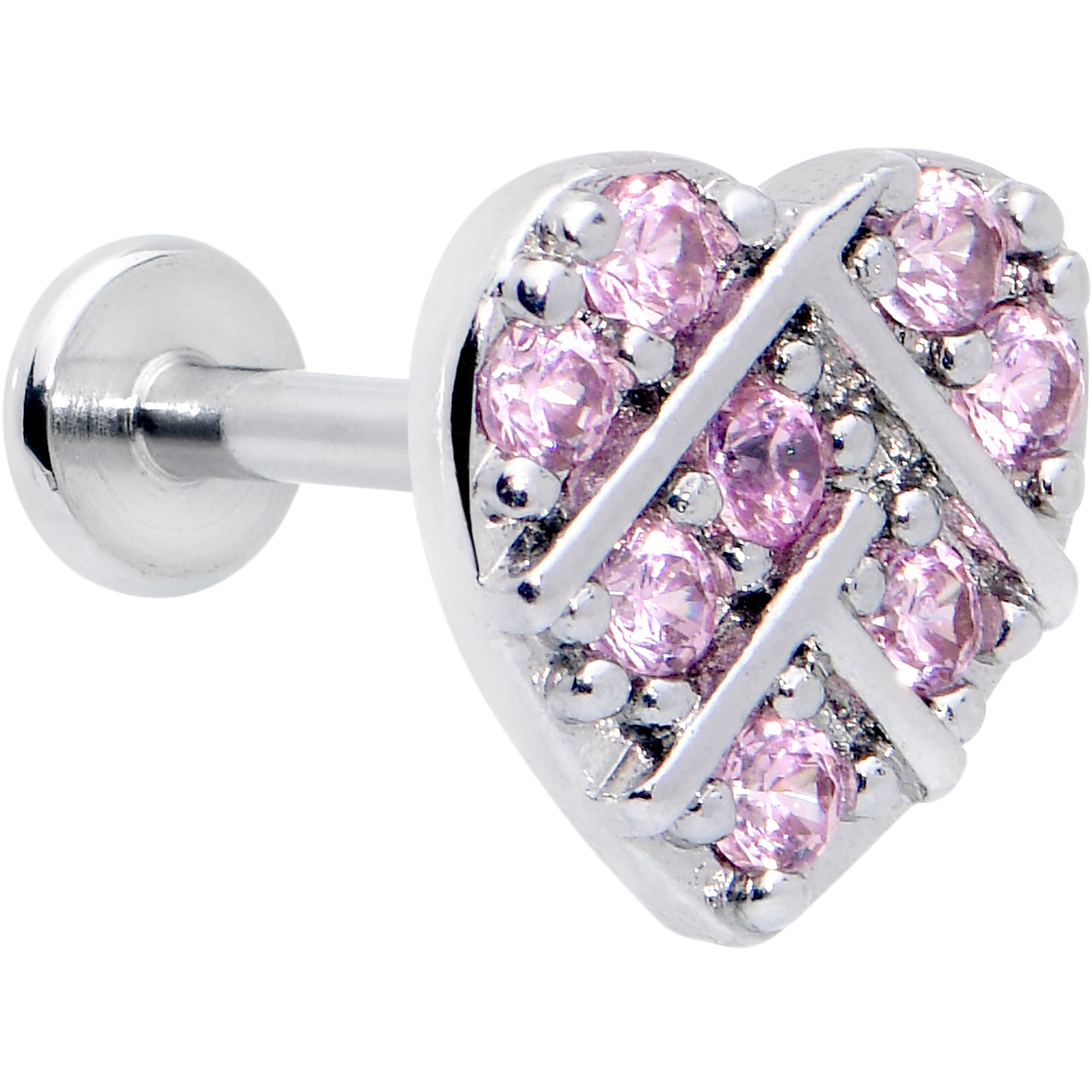 16G 5/16 Pink CZ Gem Lattice Hear Internally Threaded Labret