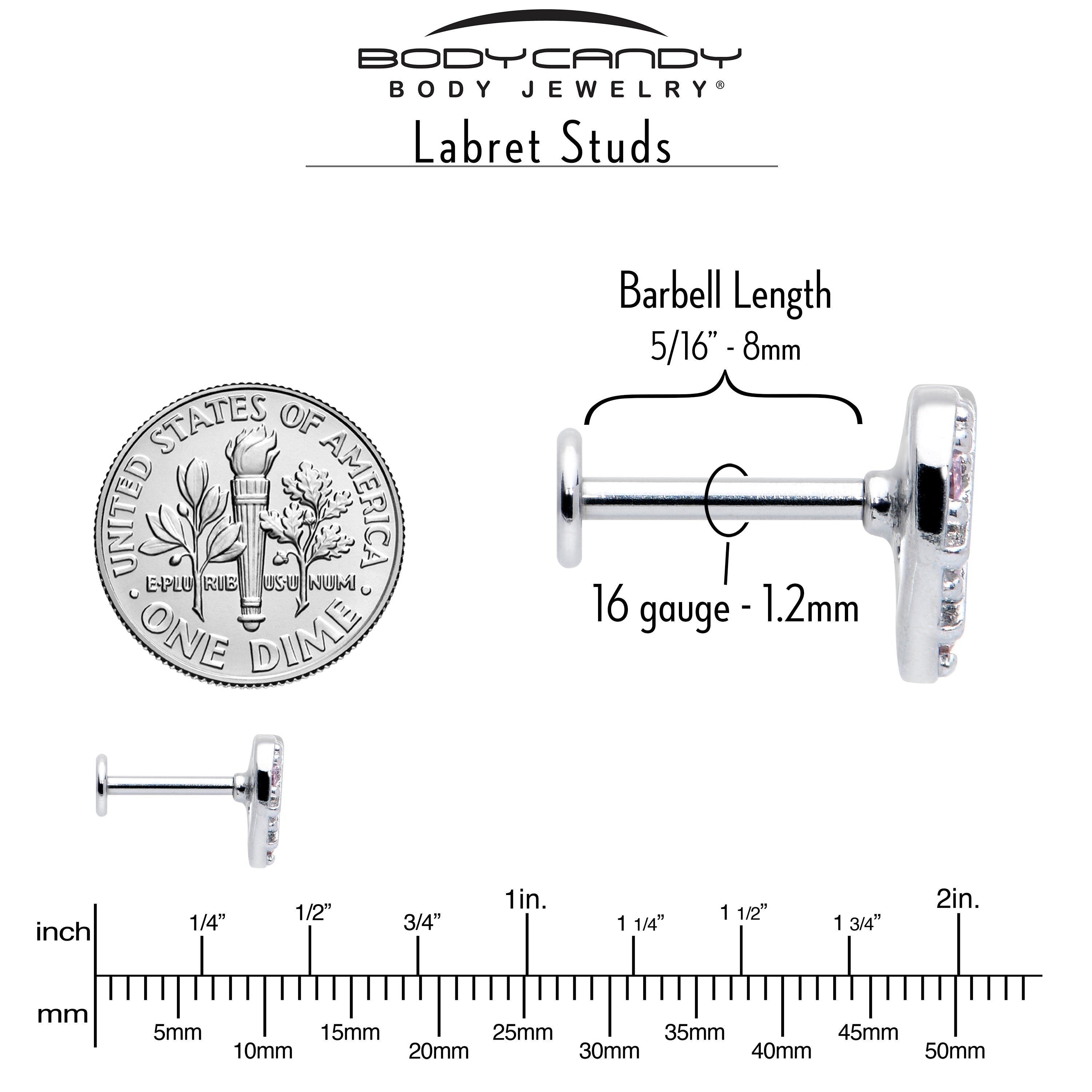 16G 5/16 Pink CZ Gem Lattice Hear Internally Threaded Labret