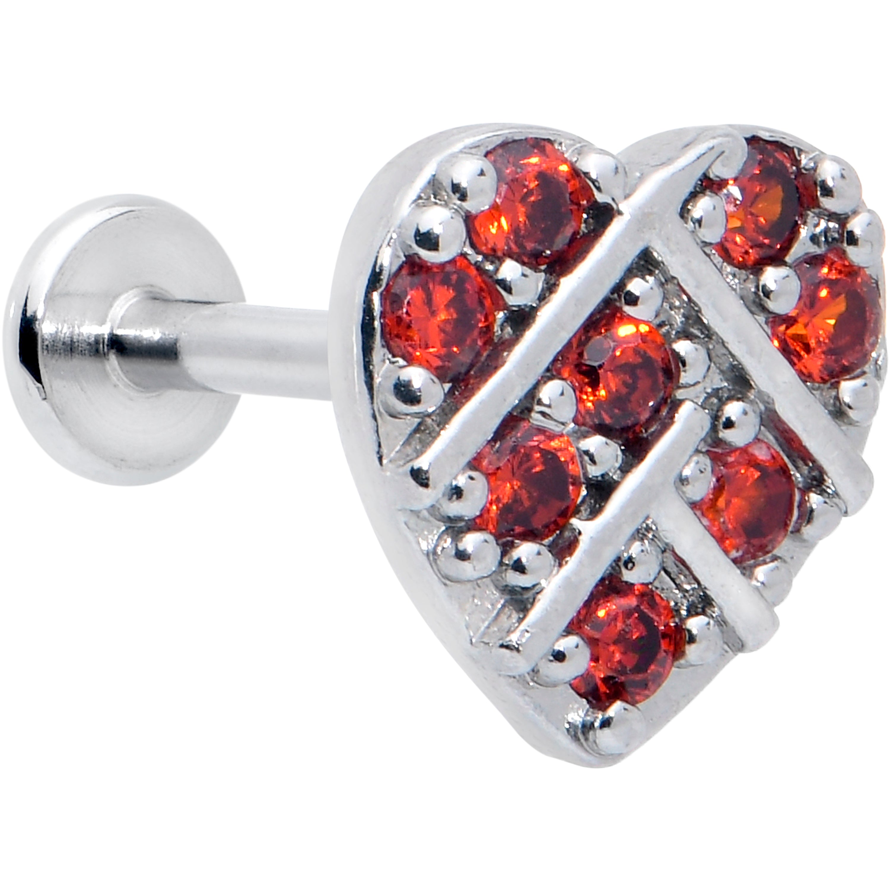 16G 5/16 Red CZ Gem Lattice Hear Internally Threaded Labret
