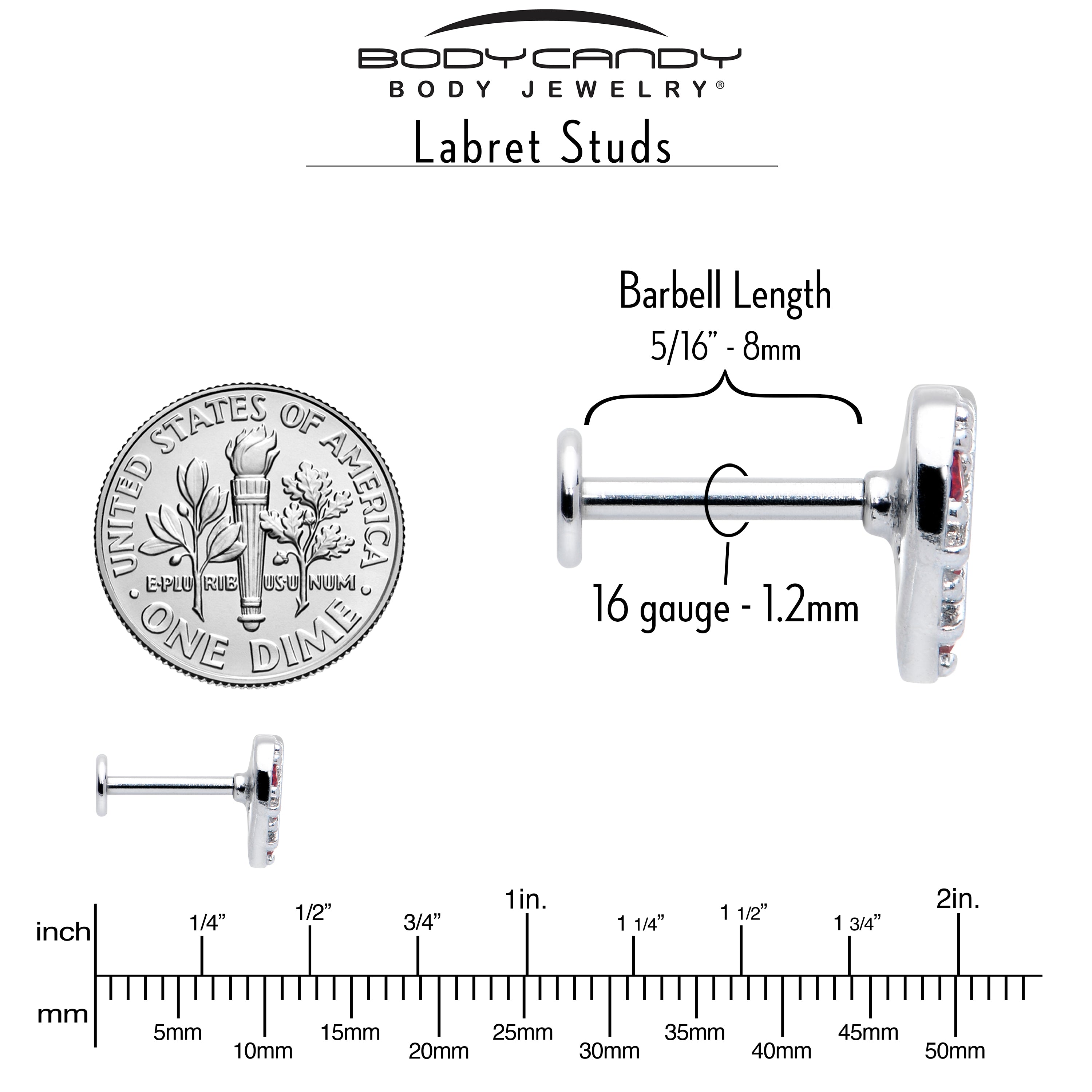 16G 5/16 Red CZ Gem Lattice Hear Internally Threaded Labret