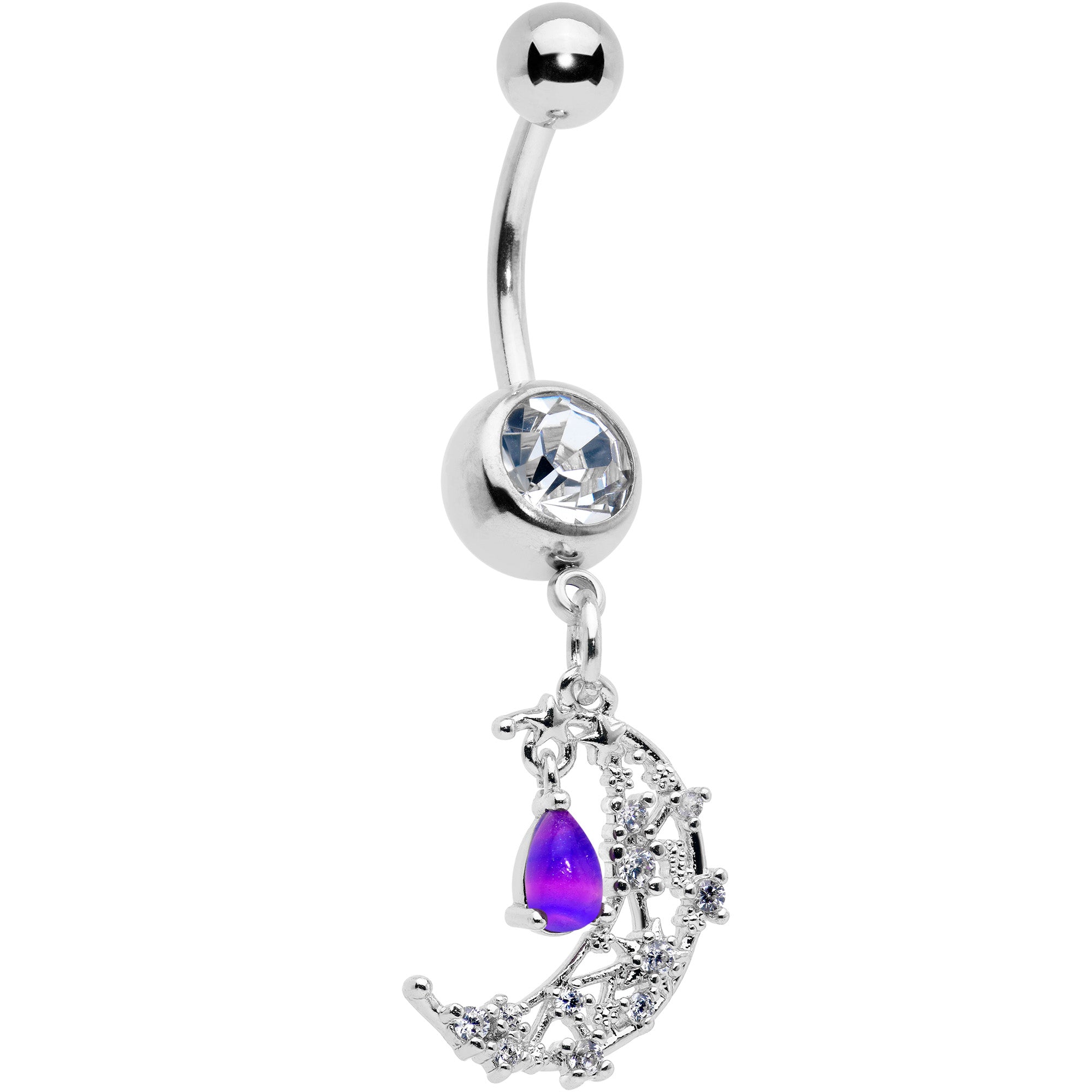 Purple Clear Gem Constellation Moon Dangle Belly Ring
