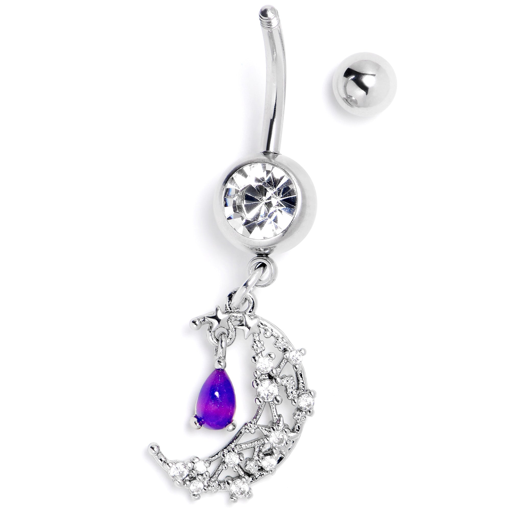 Purple Clear Gem Constellation Moon Dangle Belly Ring