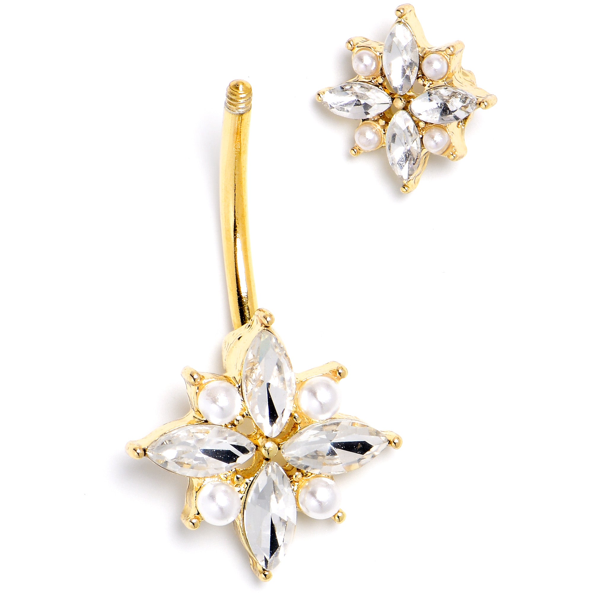 Clear Gem Gold Tone Star Power Double Mount Belly Ring