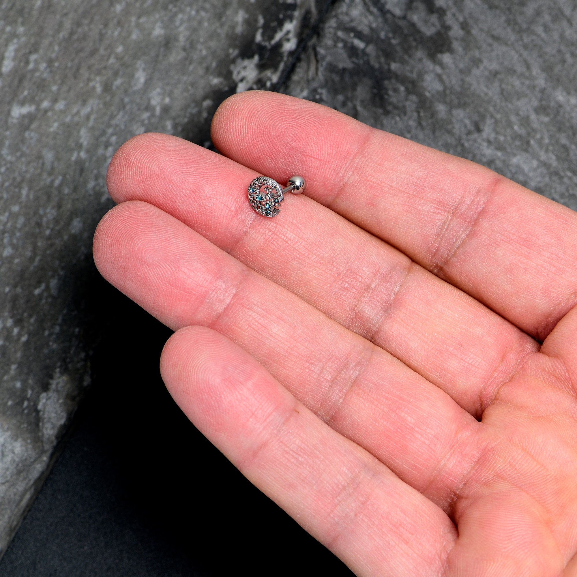 16G 1/4 Blue Gem Lunar Dragonfly Cartilage Tragus Earring