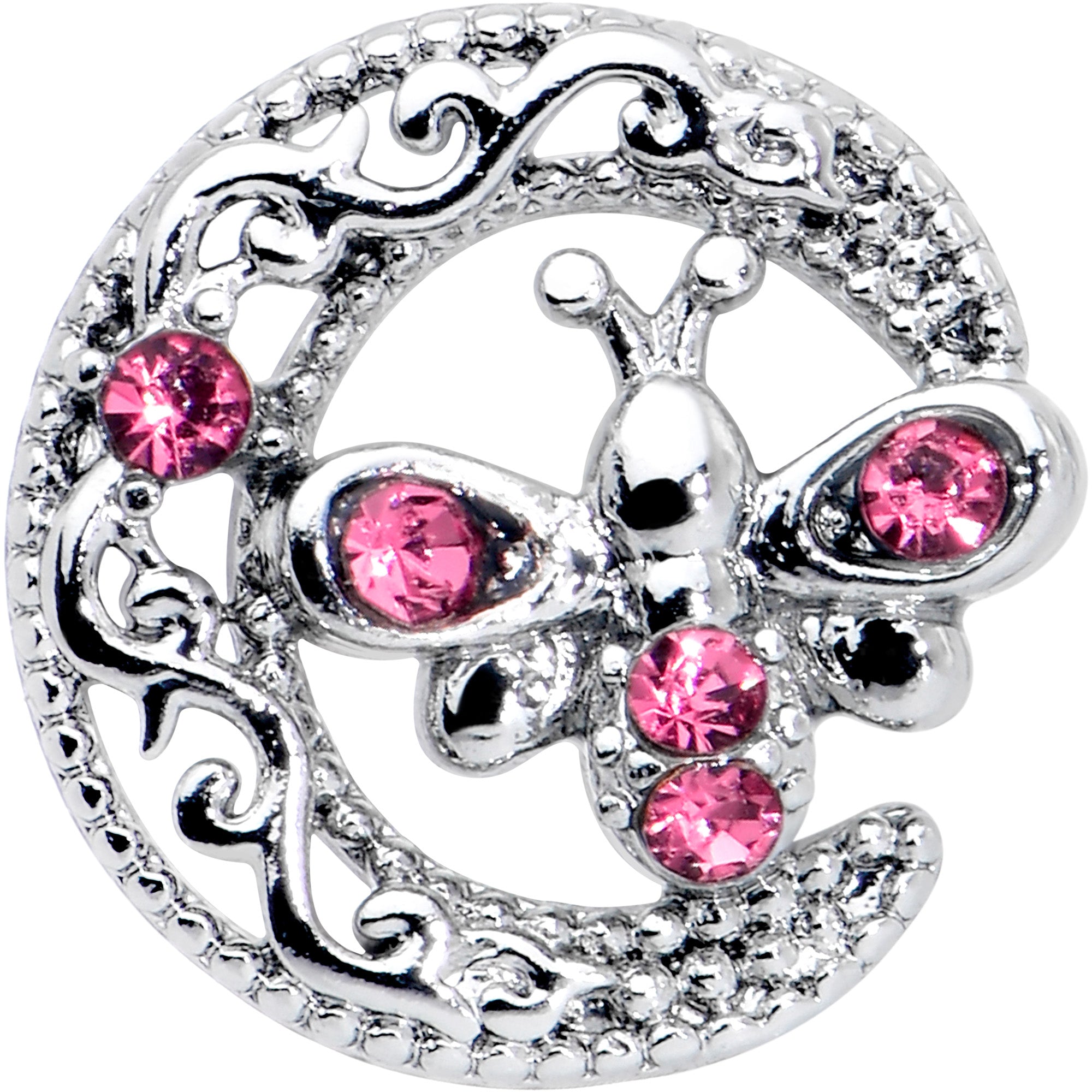 20G 7mm Pink Gem Lunar Dragonfly L Shape Nose Ring