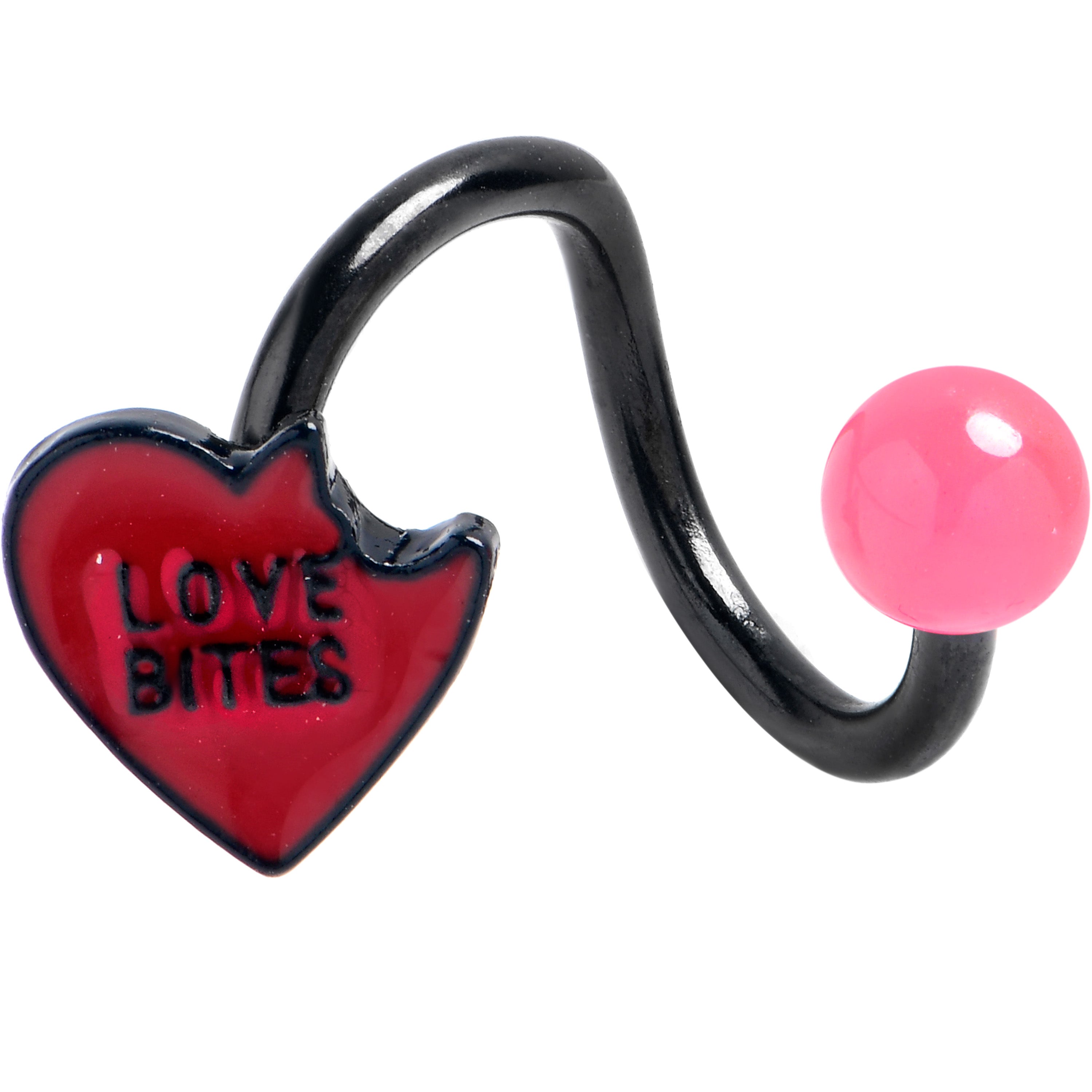 Black Love Bites Heart Valentines Spiral Twister Belly Ring