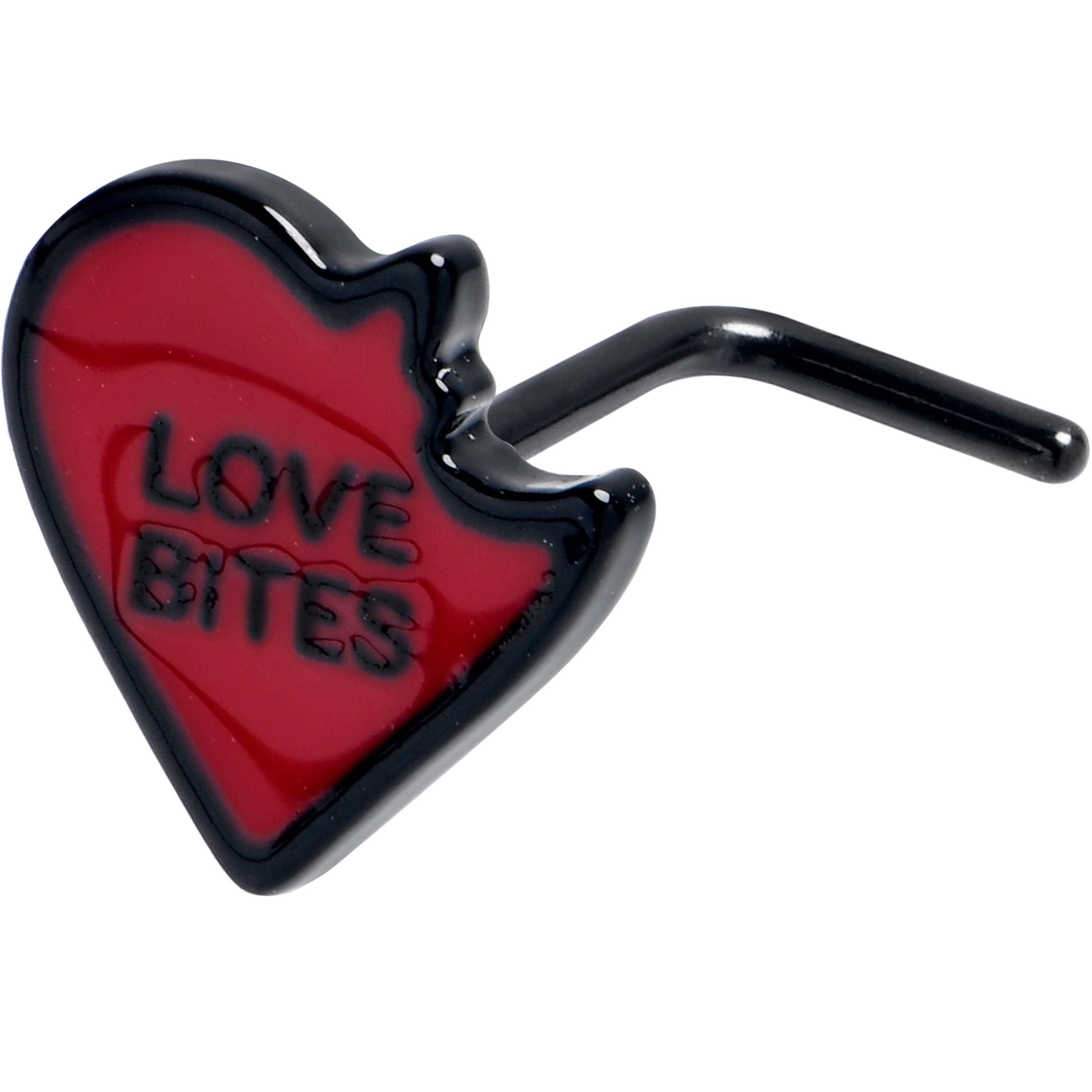 20 Gauge 7mm Black Love Bites Heart Valentine L Shape Nose Ring