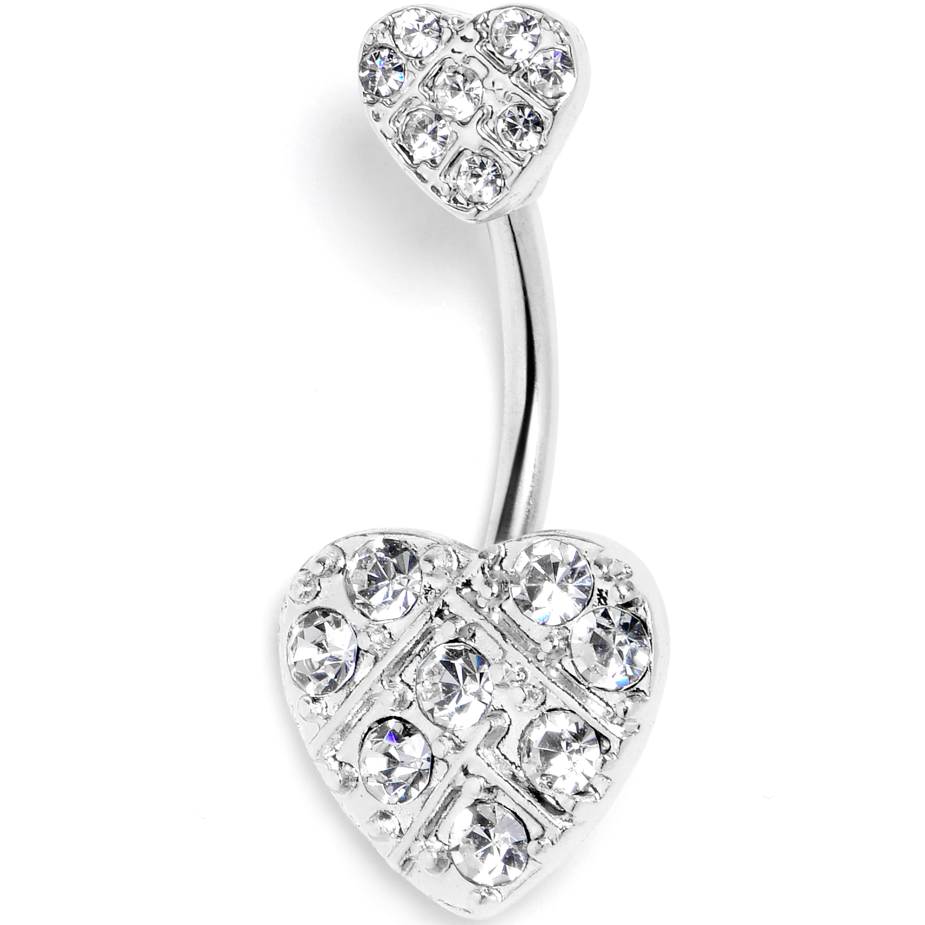 Clear Gem Lattice Hearts Valentine Double Mount Belly Ring