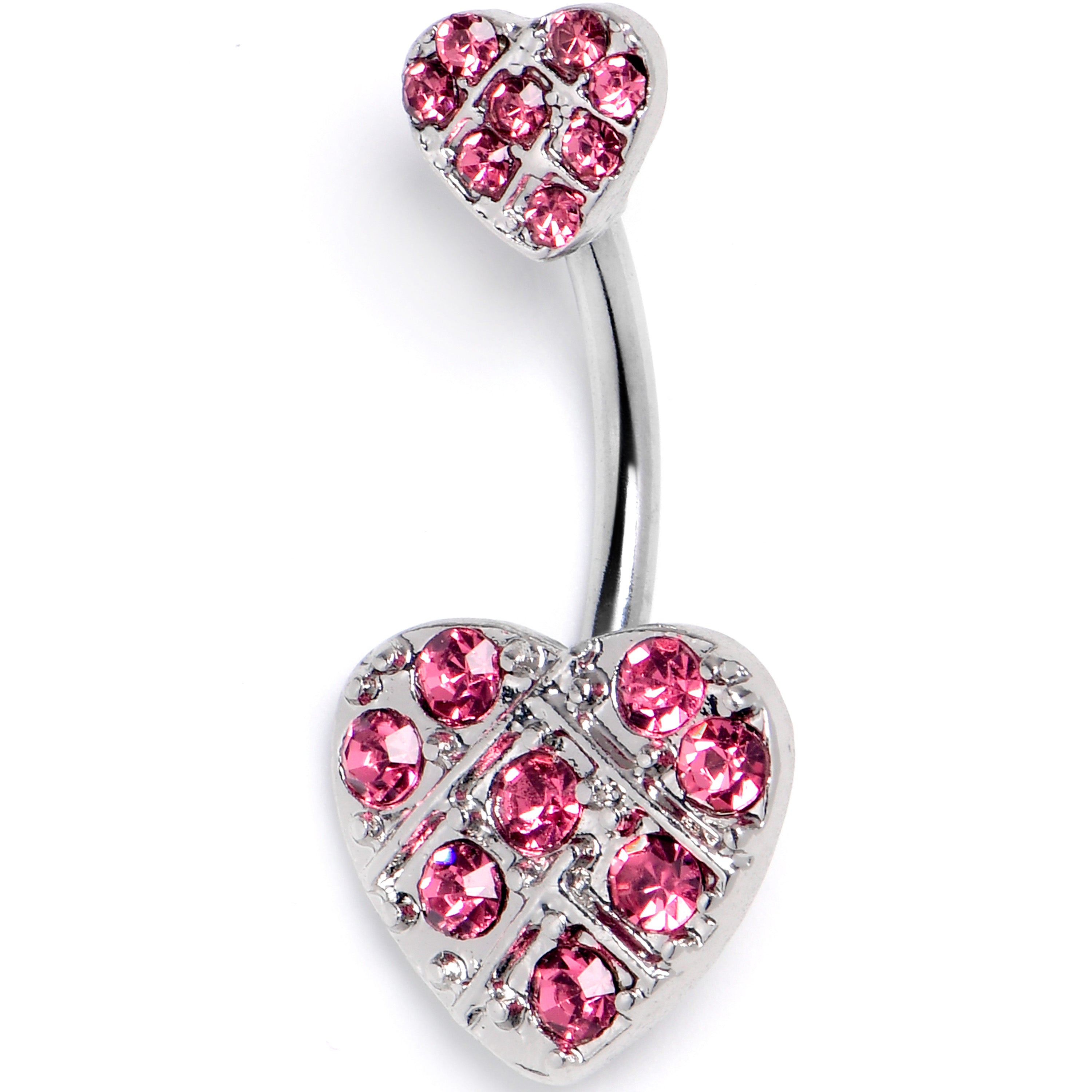 Pink Gem Lattice Hearts Valentine Double Mount Belly Ring