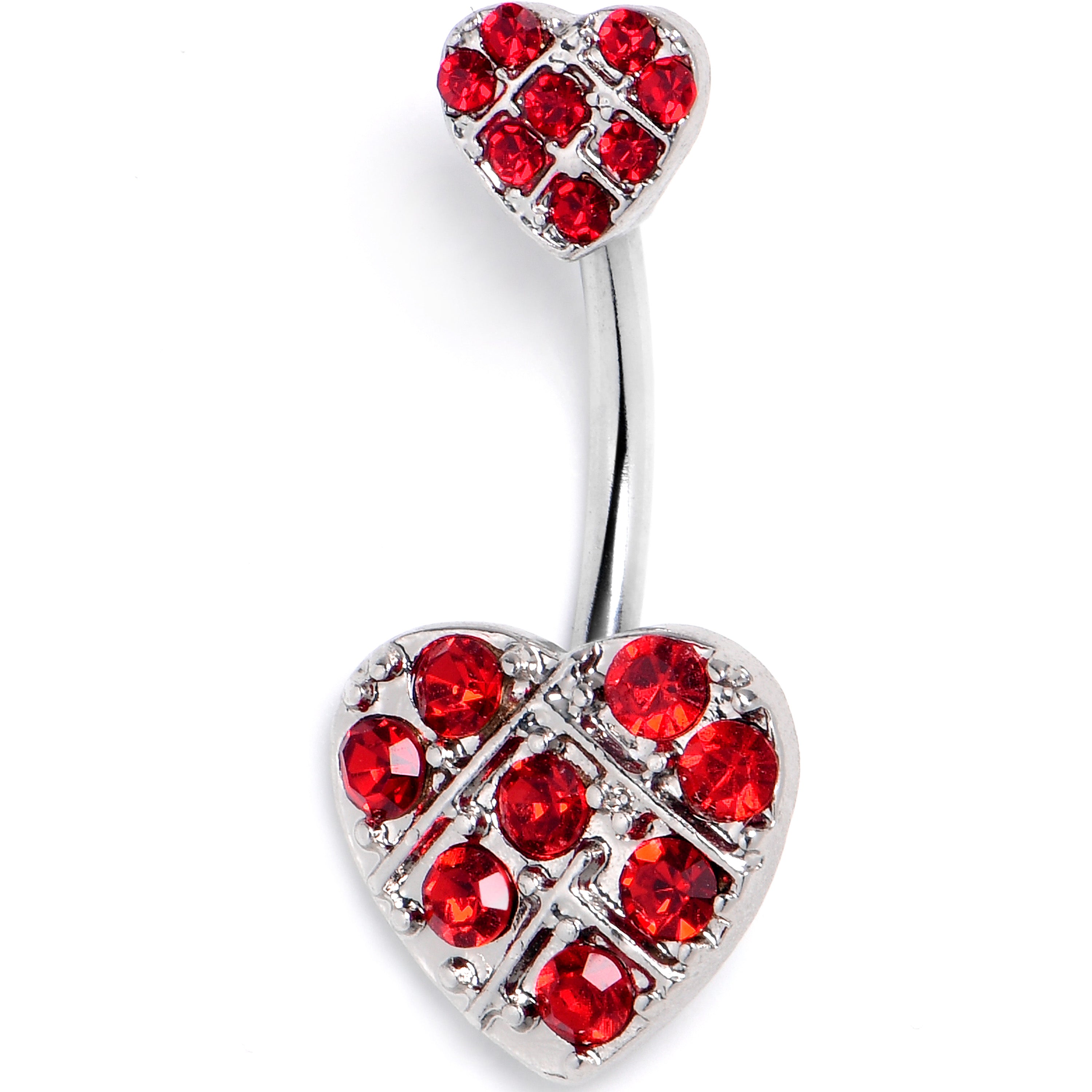 Red Gem Lattice Hearts Valentine Double Mount Belly Ring