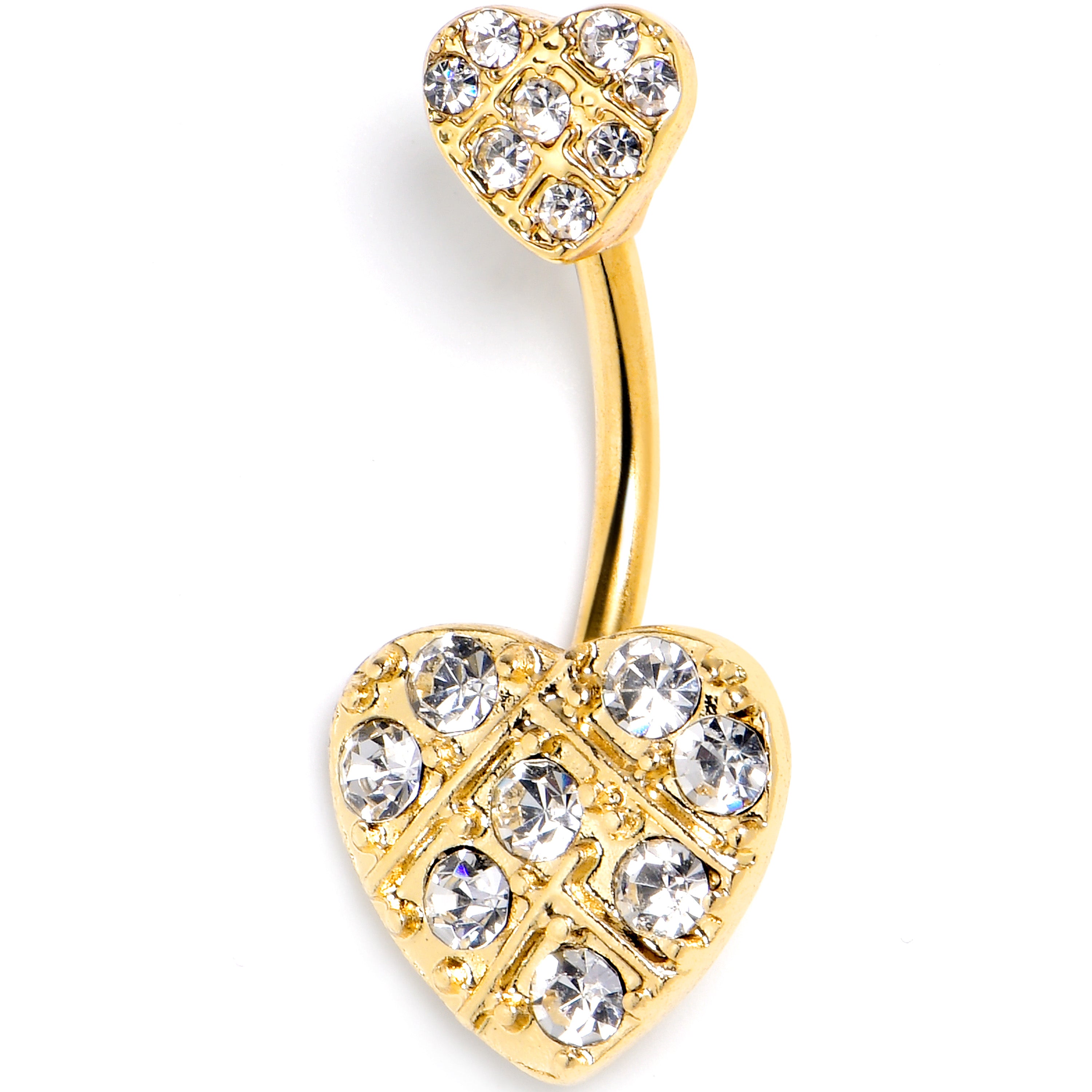 Clear Gem Gold Tone Lattice Hearts Valentine Double Mount Belly Ring