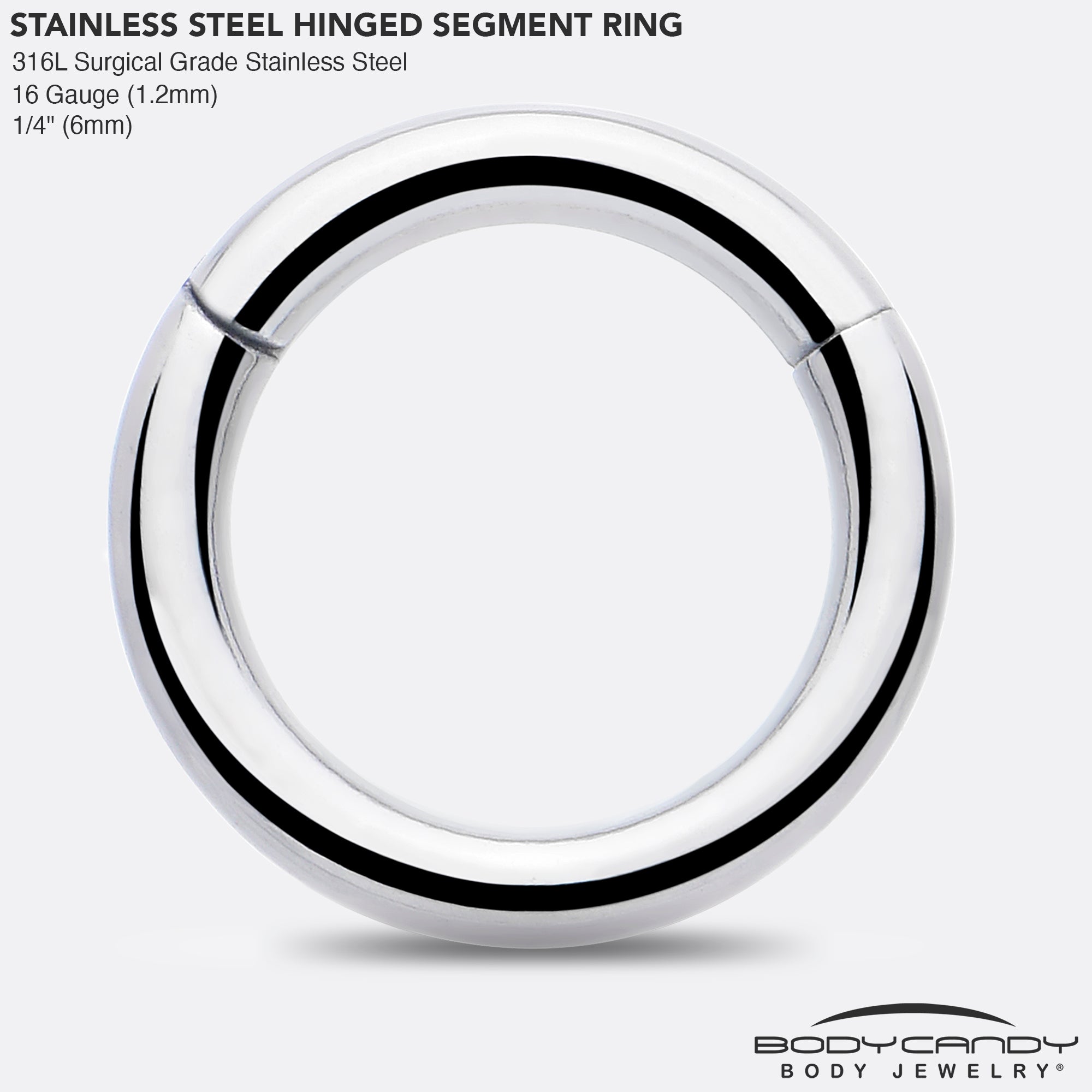16 Gauge 1/4 316L Surgical Steel Precision Hinged Segment Hoop
