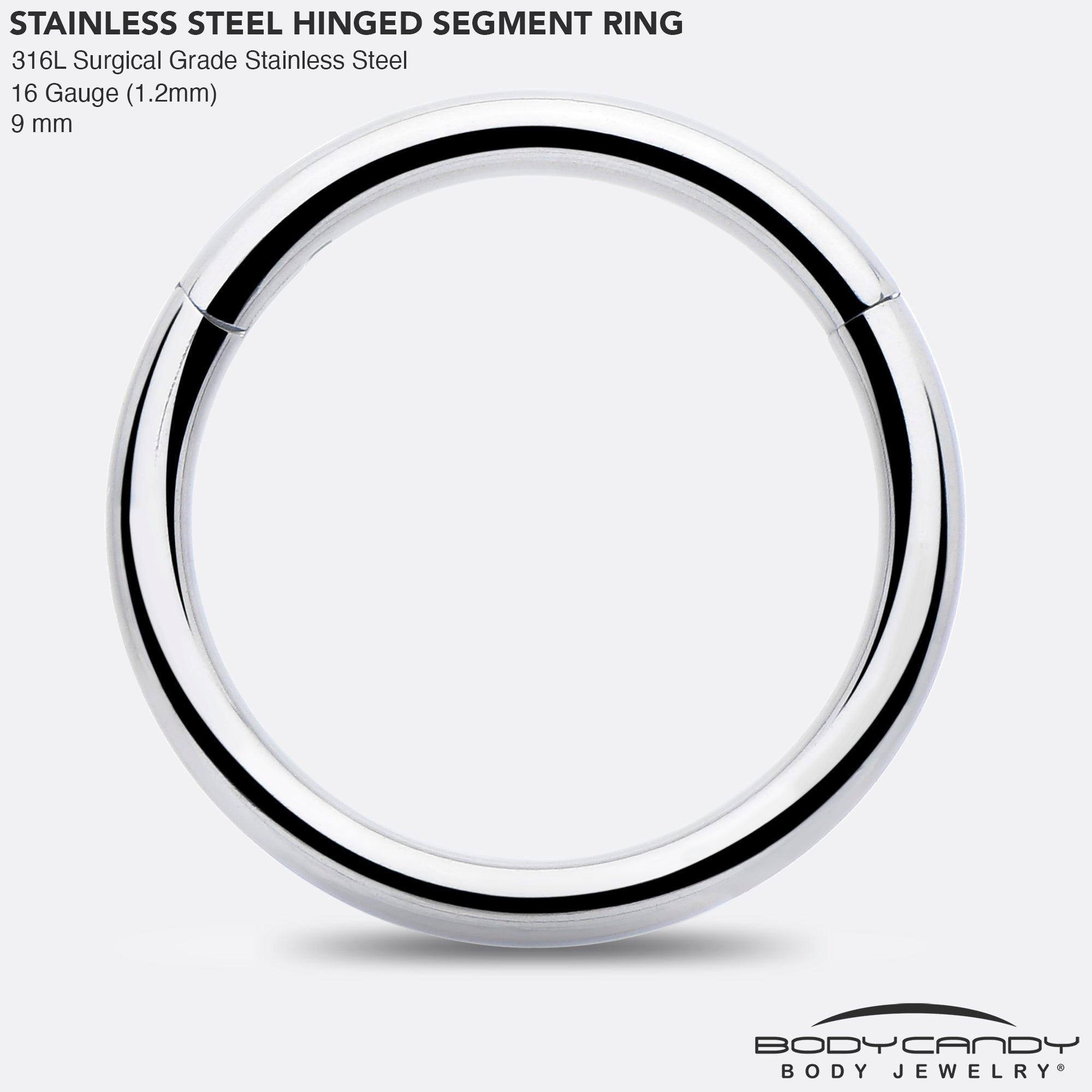 16G 9mm 316L Surgical Steel Precision Hinged Segment Hoop