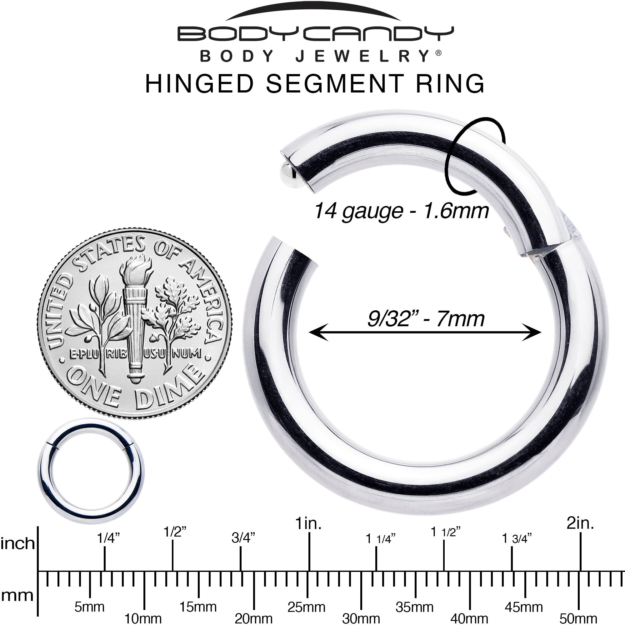 14 Gauge 7mm 316L Surgical Steel Precision Hinged Segment Hoop