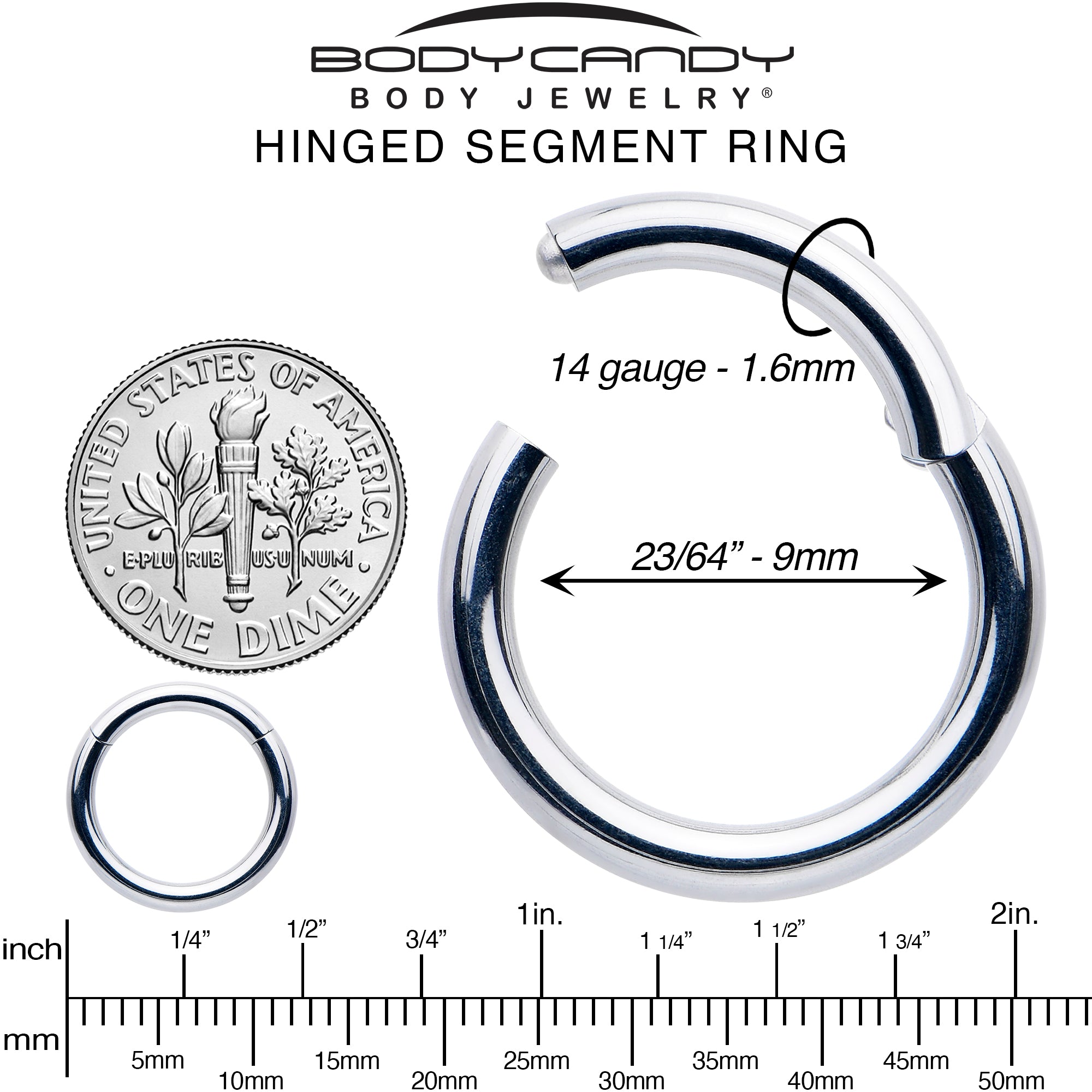 14G 9mm 316L Surgical Steel Precision Hinged Segment Hoop