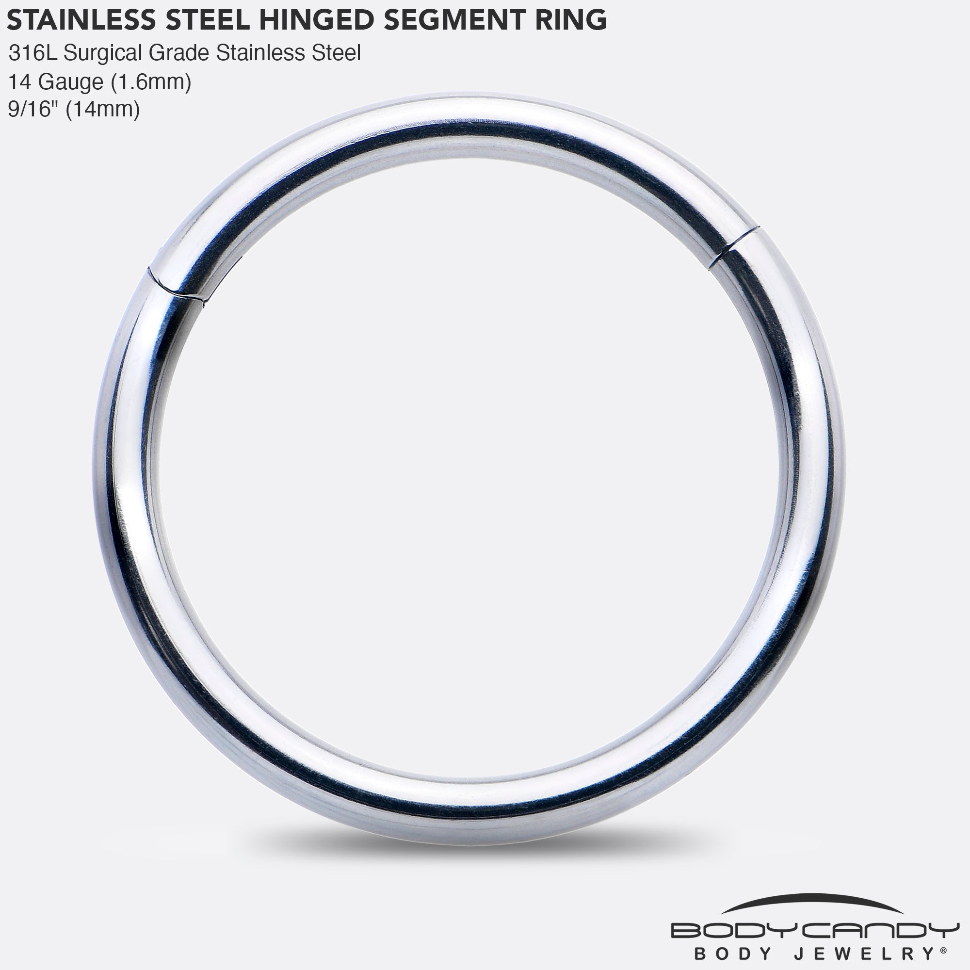 14 Gauge 9/16 316L Surgical Steel Precision Hinged Segment Hoop