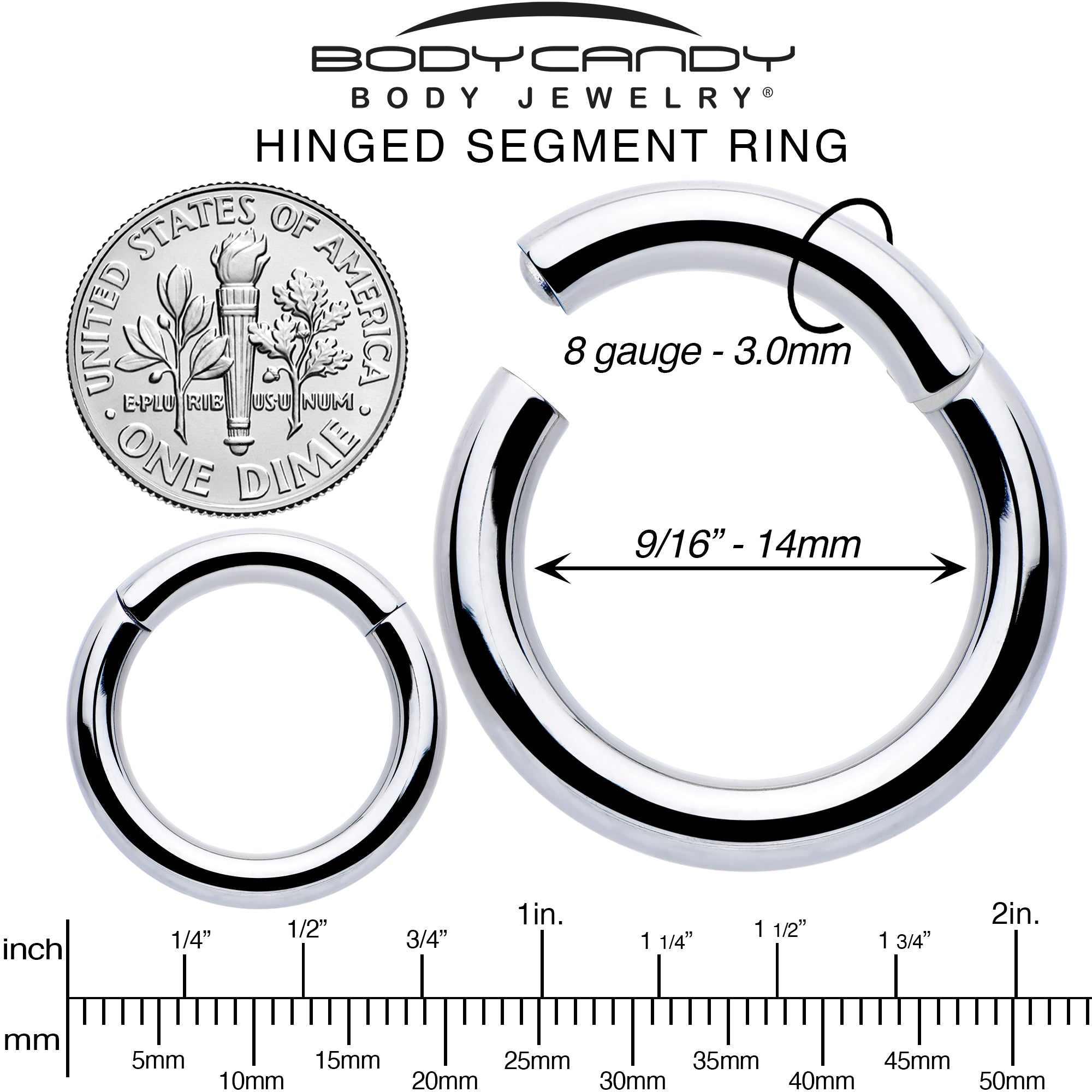 8 Gauge 9/16 316L Surgical Steel Precision Hinged Segment Hoop