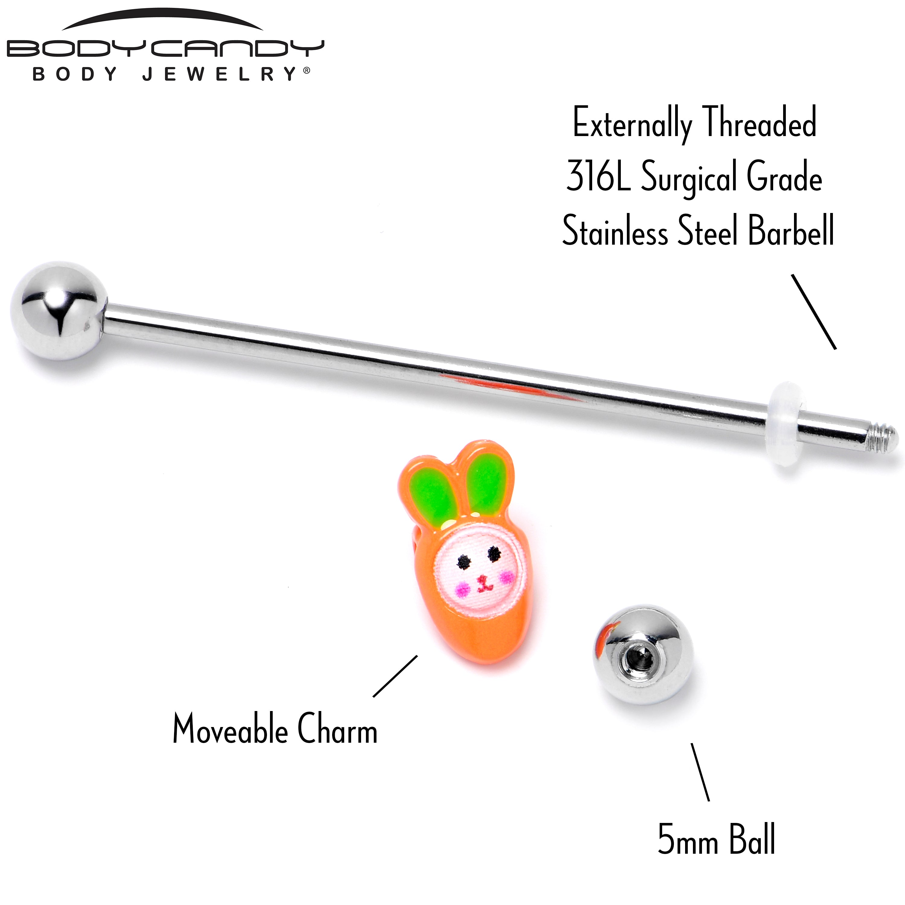 14G Surprise Carrot Easter Bunny Industrial Barbell 38mm