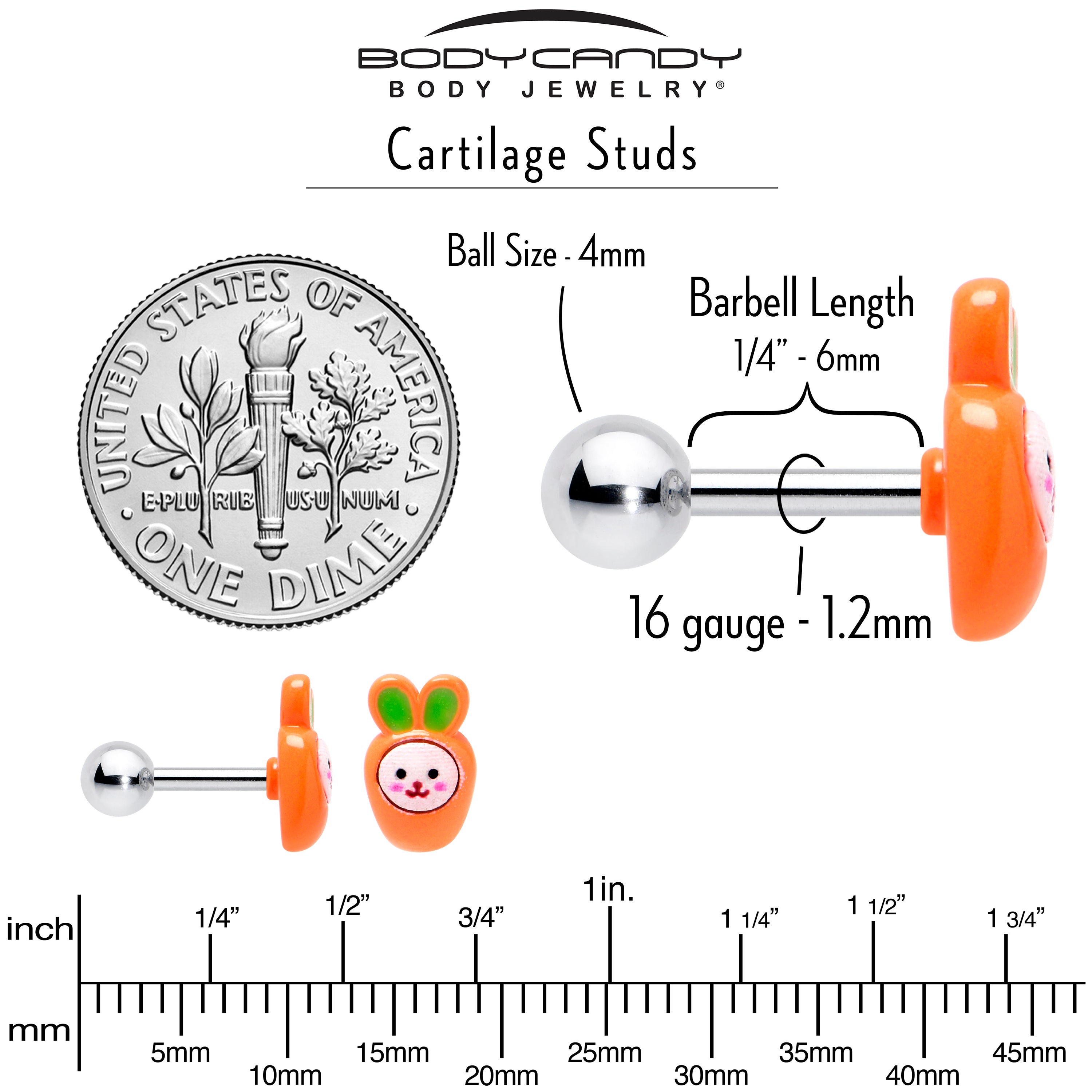 16 Gauge 1/4 Surprise Carrot Easter Bunny Cartilage Tragus Earring