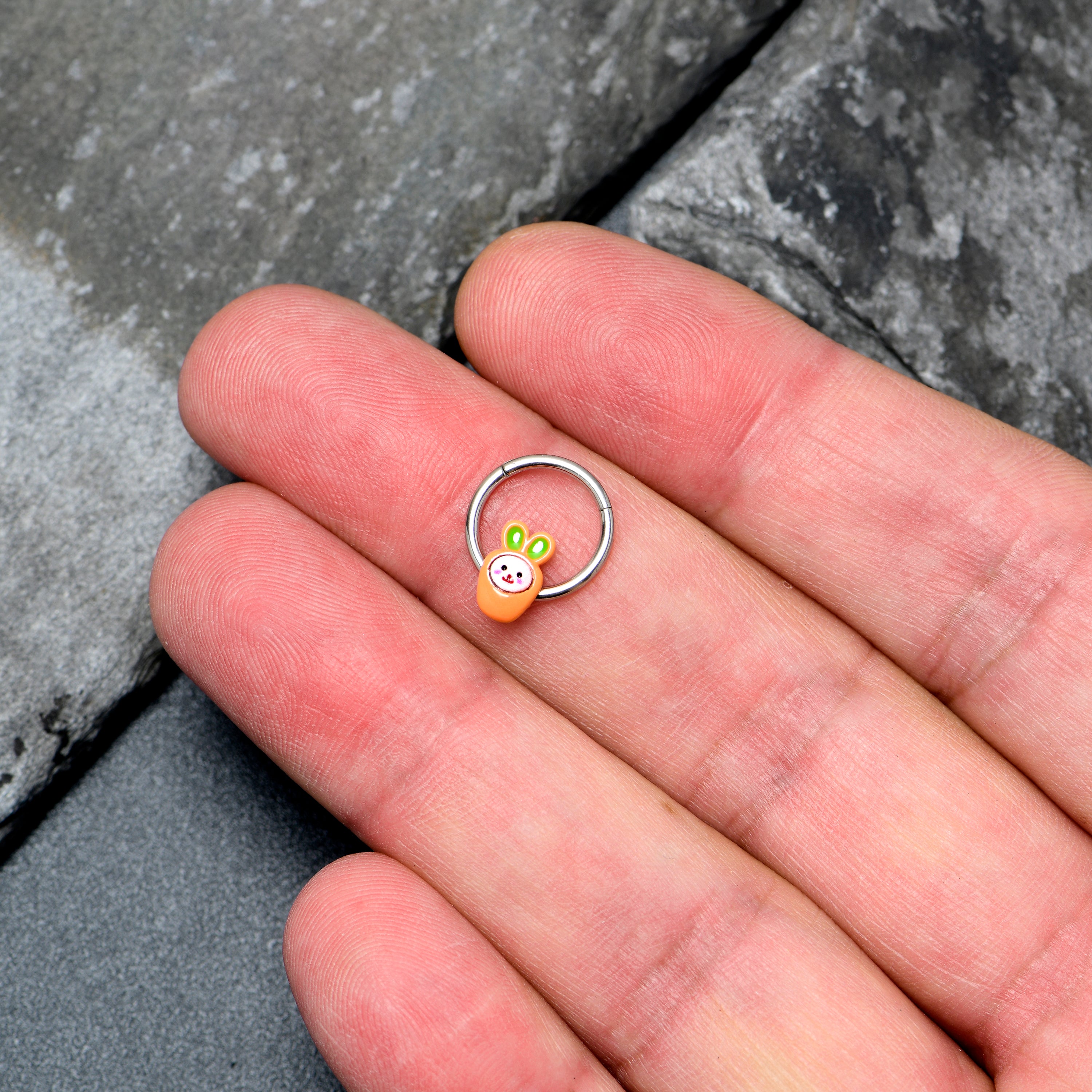 16G 3/8 Surprise Carrot Easter Bunny Hinged Segment Ring