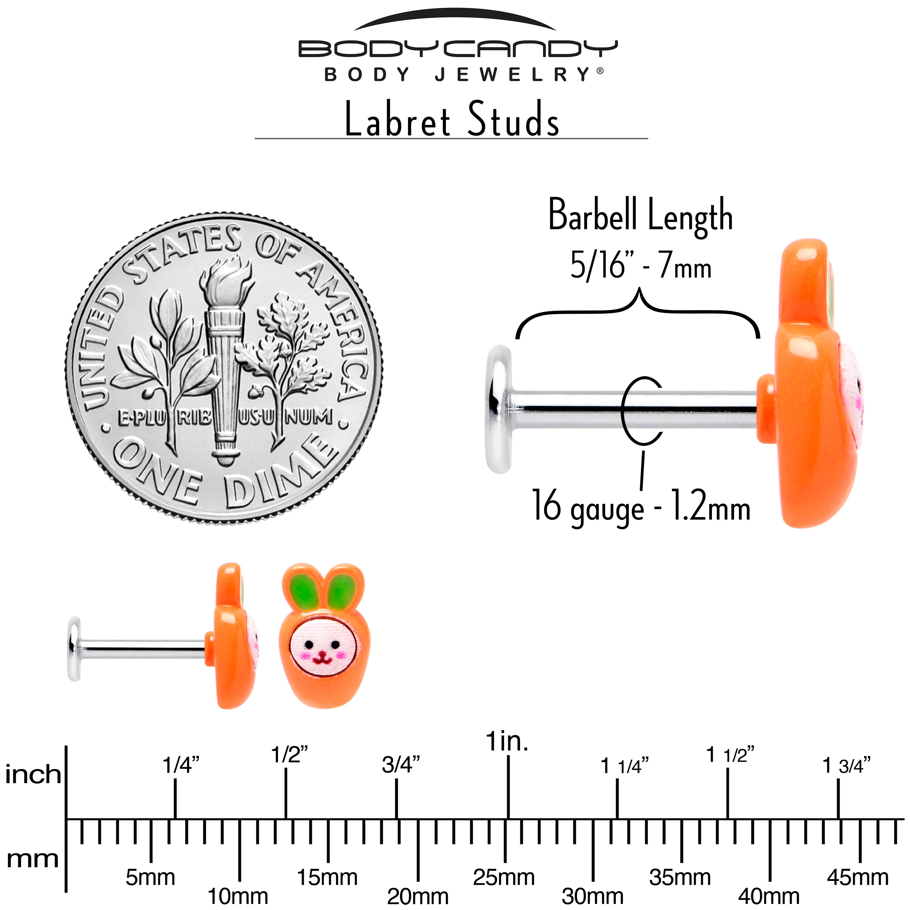 16 Gauge 5/16 Surprise Carrot Easter Bunny Labret Monroe Tragus