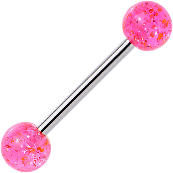 Pink Glitter Acrylic Ball Barbell Tongue Ring