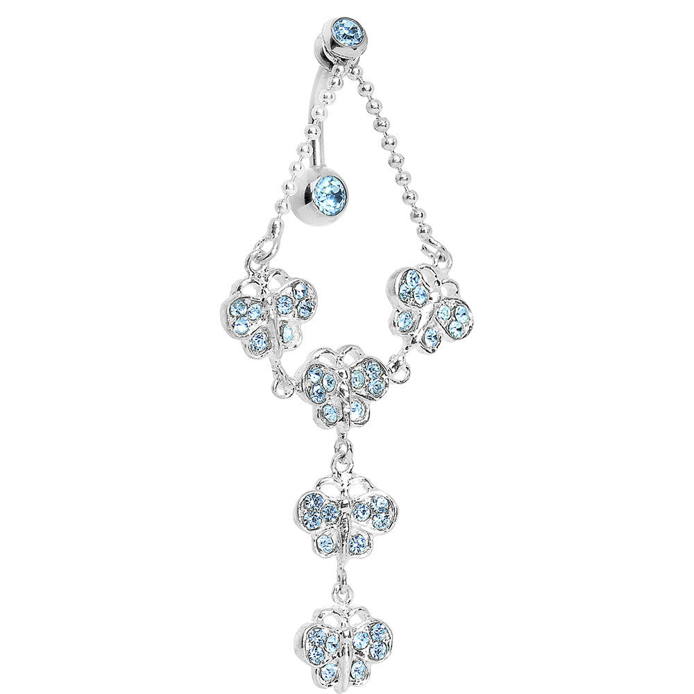 TOP DANGLE Aquamarine PAVED GEM BUTTERFLY CHAIN Belly Ring