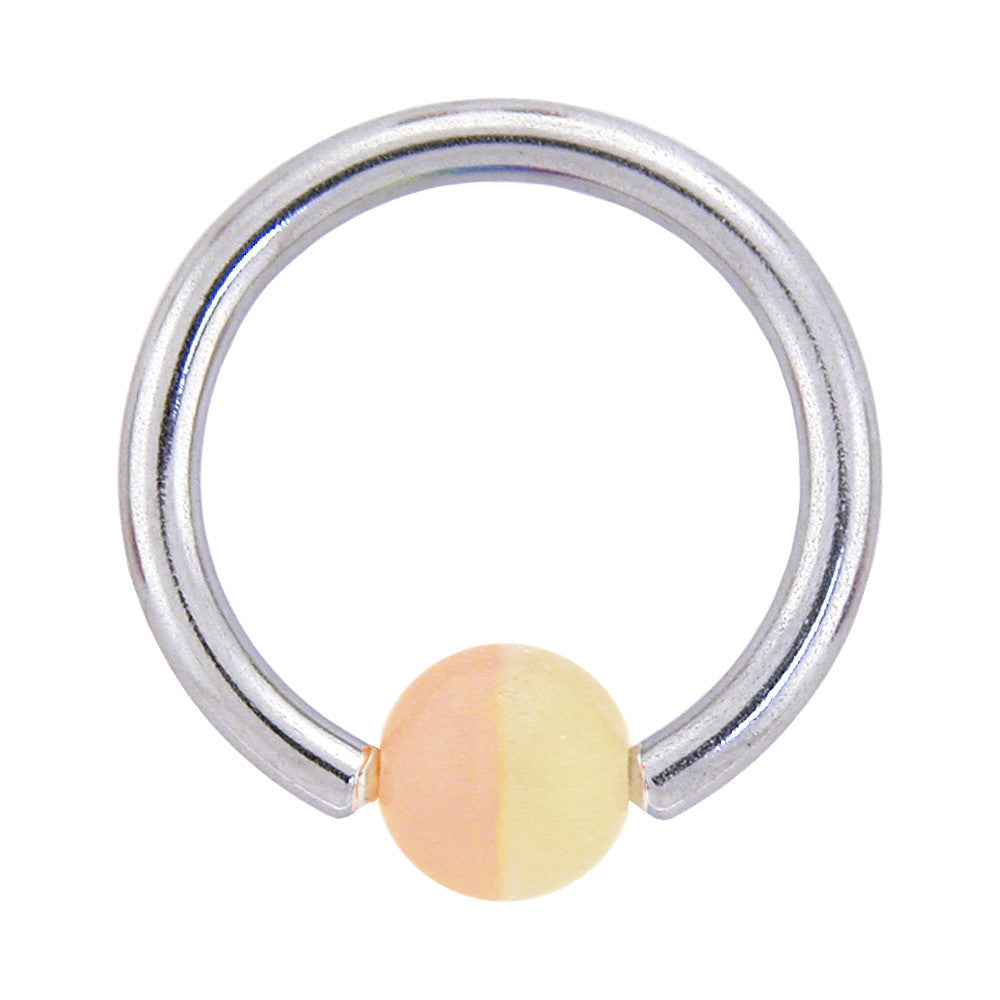 14 Gauge 7/16 Two-Tone Pale Yellow and Pink BCR Captive Ring