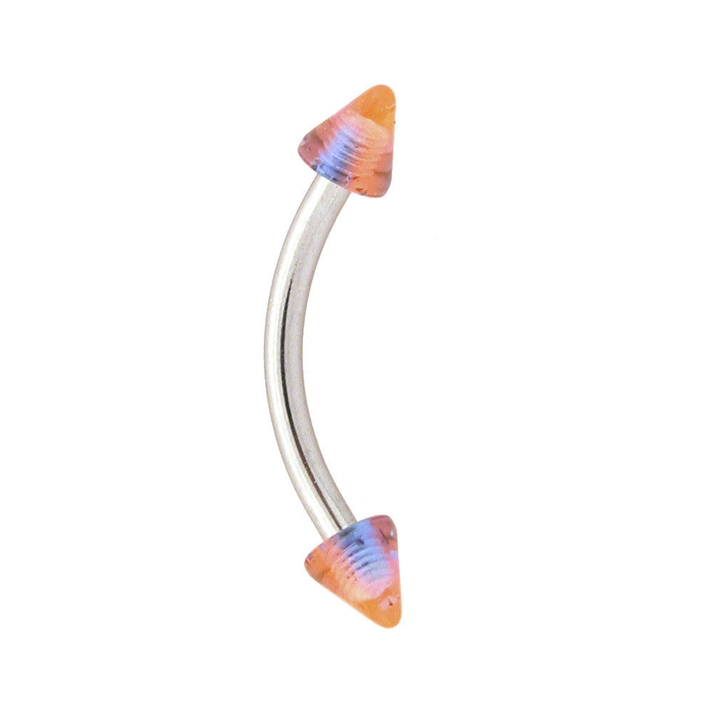 Orange Blue GLITTER UV Curved Barbell Eyebrow Ring
