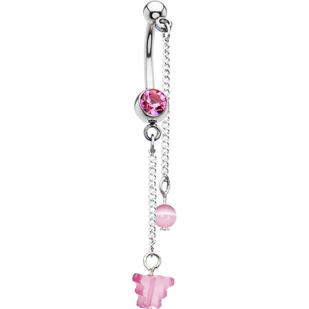 Passion Pink PLAYFUL BUTTERFLY Chain Dangle Belly Ring