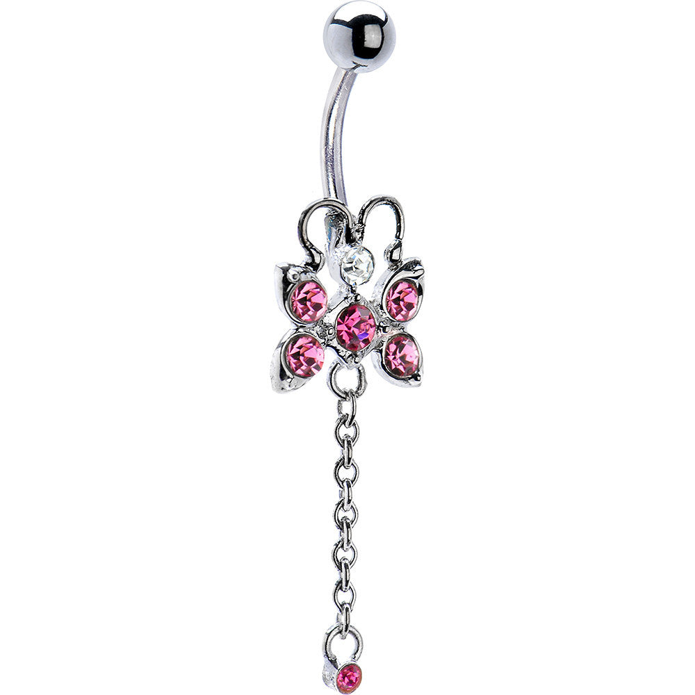 Sterling Silver 925 Passion Pink Butterfly CHAIN DROP Belly Ring
