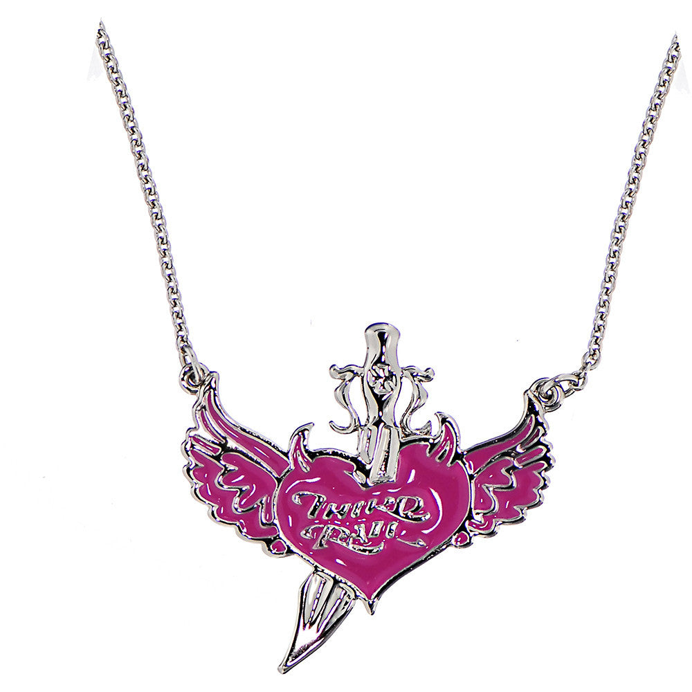 THIRD RAIL Sword Piercing Pink Winged Heart Necklace