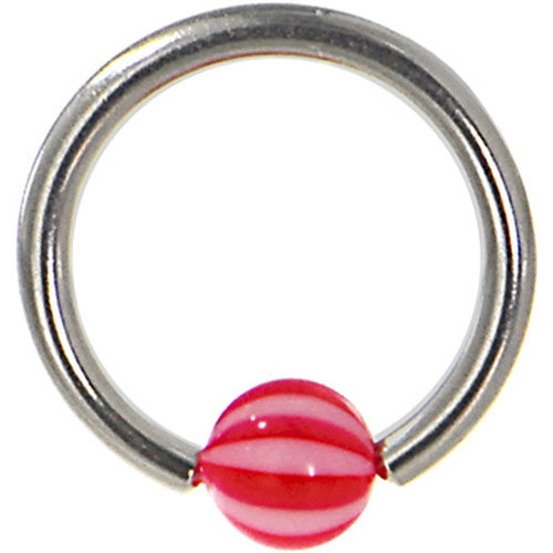 14G 7/16 Peppermint Red Beach Ball BCR Captive Ring