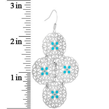 Silver Turquoise Color Round Filigree Dangle Earrings
