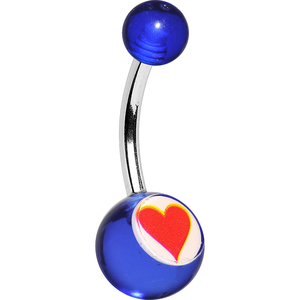 Acrylic Clear Blue with Heart Belly Ring 3/8