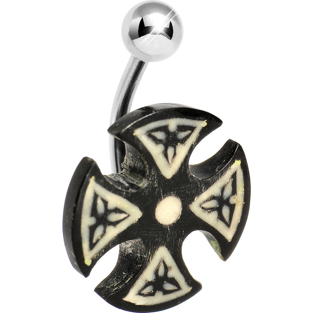 Black and White Celtic Iron Cross Celtic Belly Ring