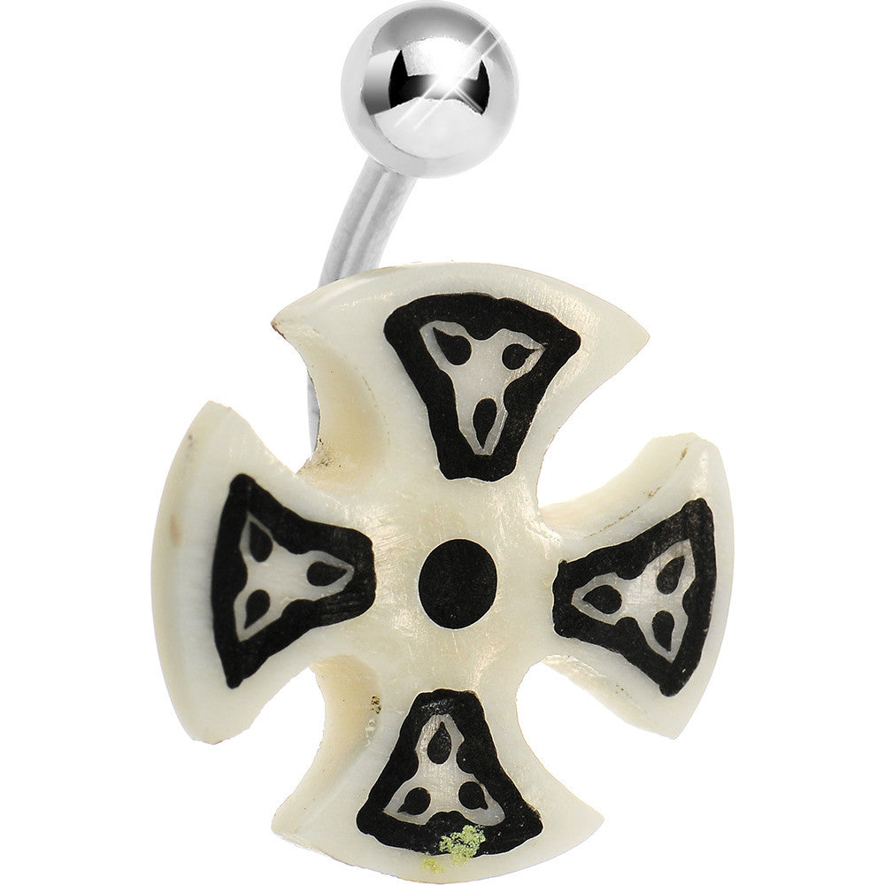 White Celtic Iron Cross Belly Ring