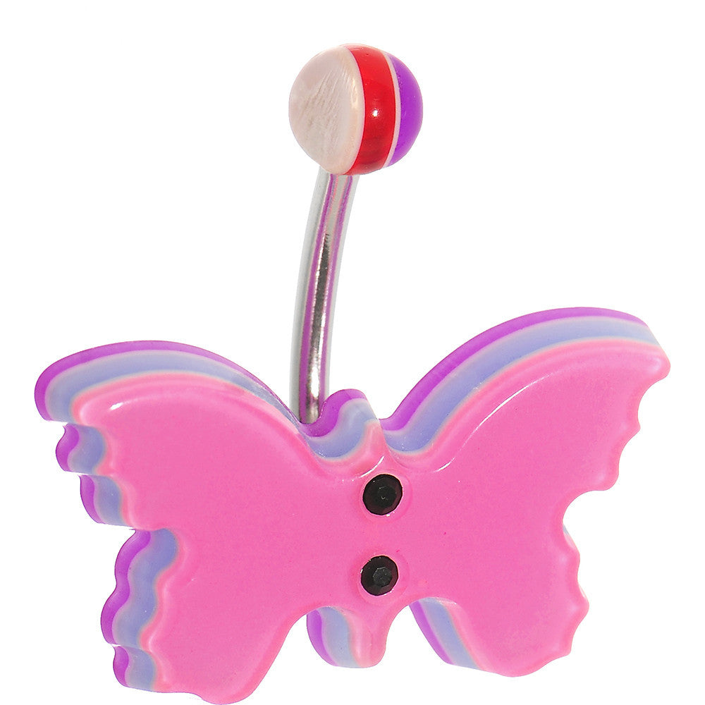 Pink Acrylic Multi Layered Floating Butterfly Belly Ring
