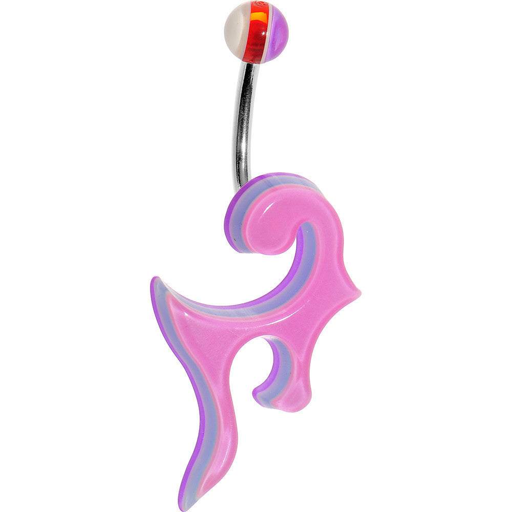 Pink Acrylic Multi Layered Tribal Scroll Belly Ring