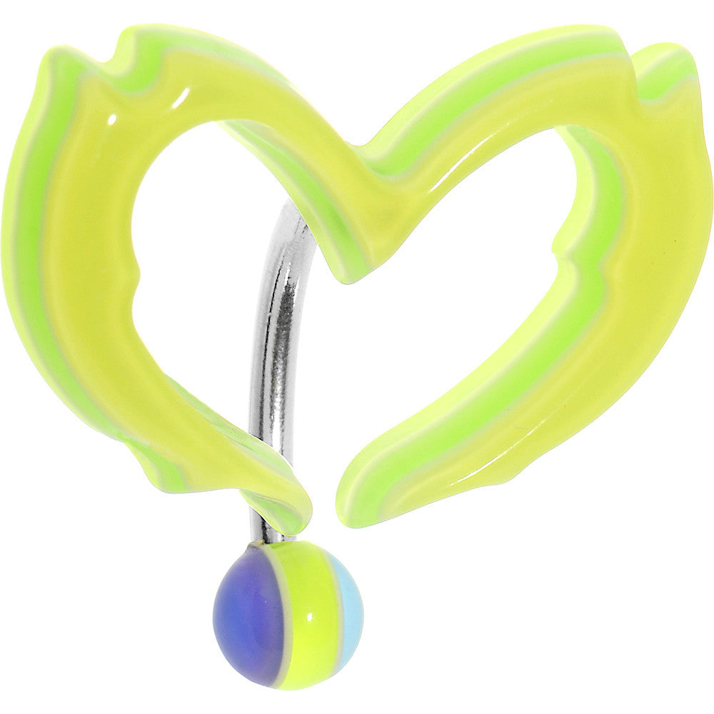 Yellow Acrylic Multi Layered Tribal Heart Top Mount Belly Ring