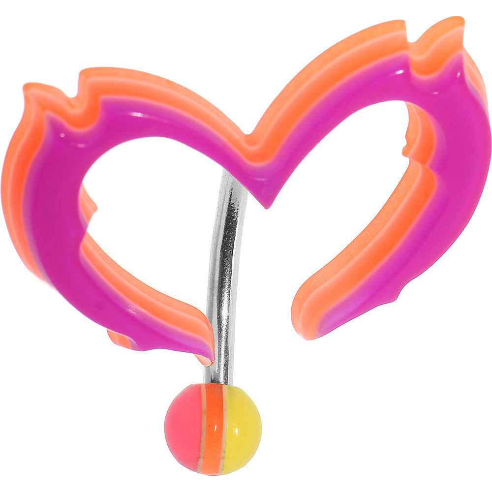 Fuchsia Pink Acrylic Multi Layered Tribal Heart Top Mount Belly Ring