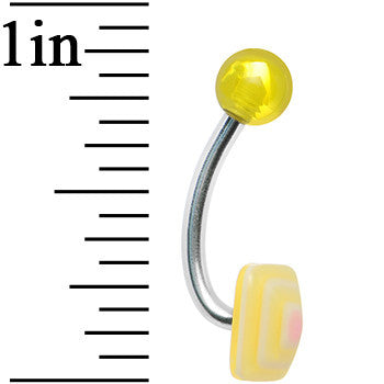 Yellow Neon and Pink Squares J Barbell Belly Ring
