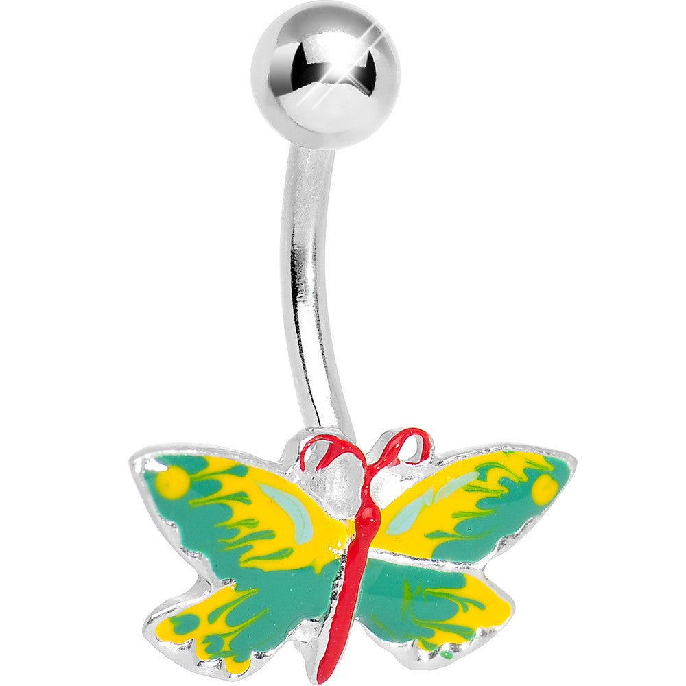 Green and Yellow Lightning Butterfly Belly Ring