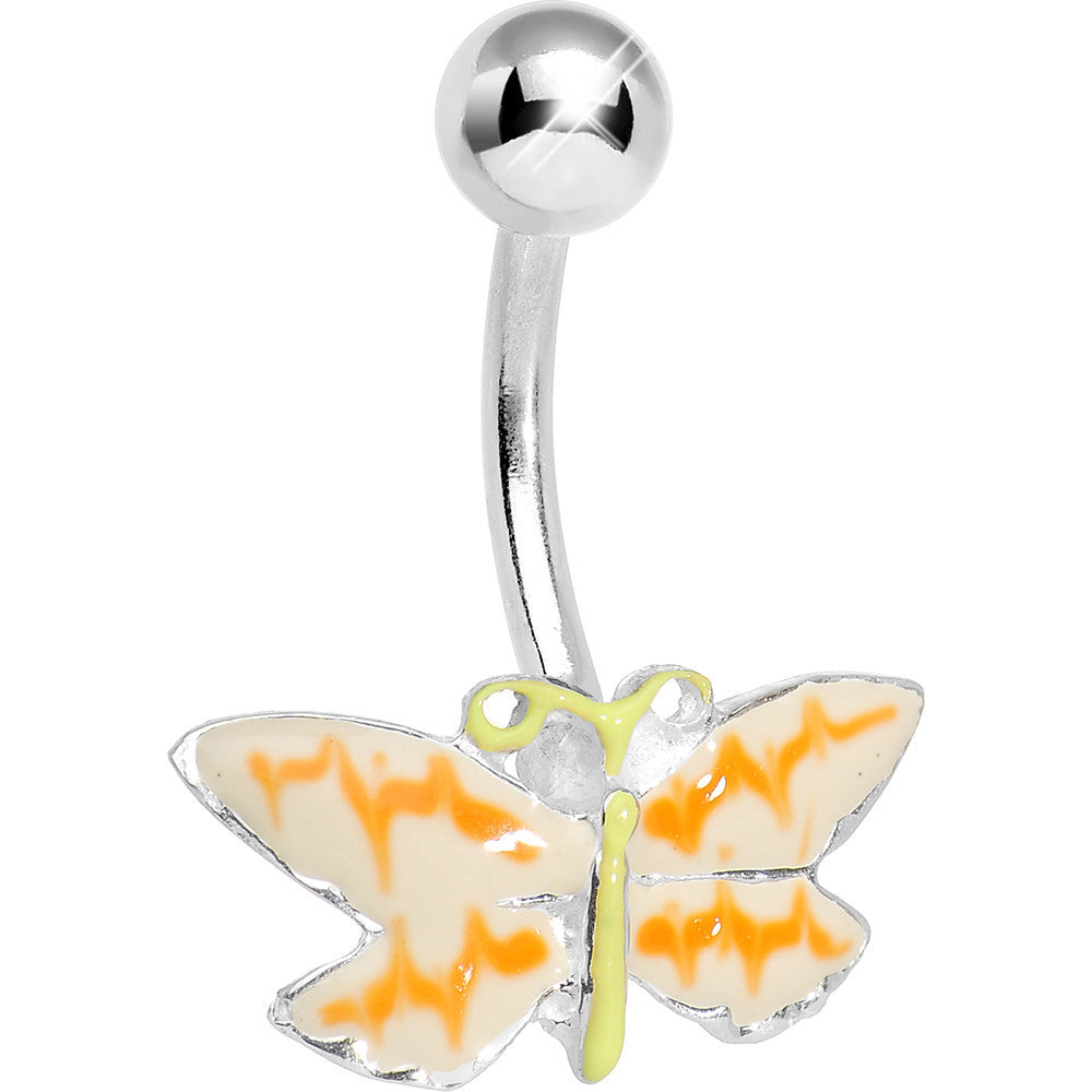 Cream and Jagged Orange Stripes Butterfly Belly Ring