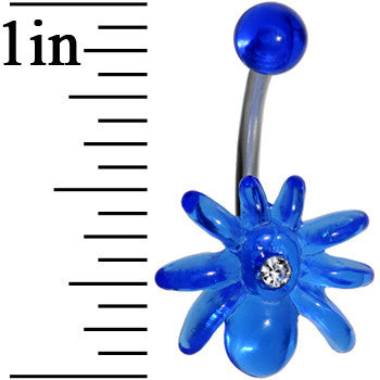 Clear Gem Blue Upward Spider J-Bar Belly Ring