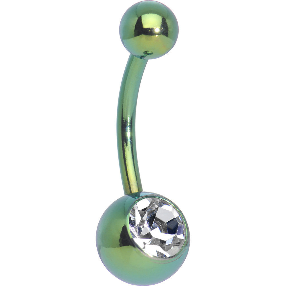 Clear Gem Green Anodized Titanium Belly Ring