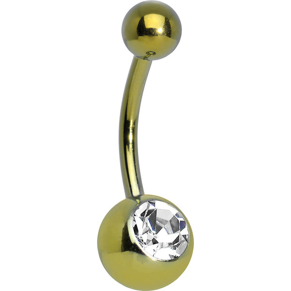 Clear Gem Yellow Anodized Titanium Belly Ring