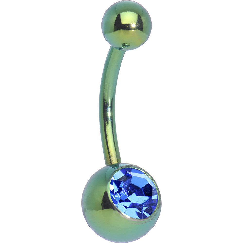 Blue Gem Green Anodized Titanium Belly Ring