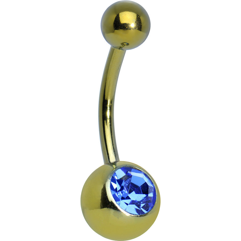 Blue Gem Yellow Anodized Titanium Belly Ring